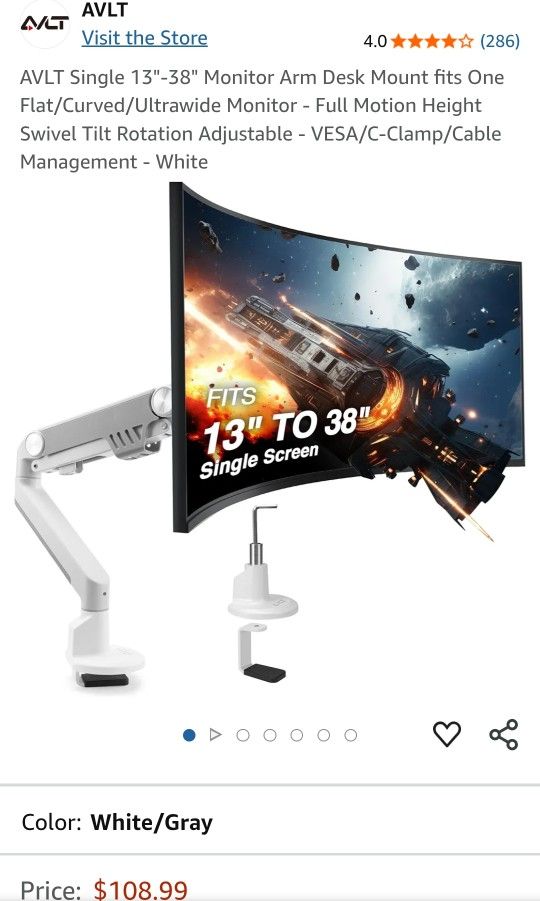 AVLT Single 13"-38" Monitor Arm Desk Mount