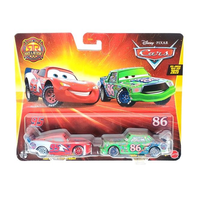 NEW 2025 Disney Pixar Cars Race And Rescue Lightning McQueen Chick Hicks 2-Pack