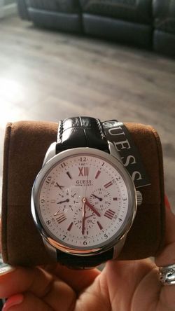 Men's leather guess watch