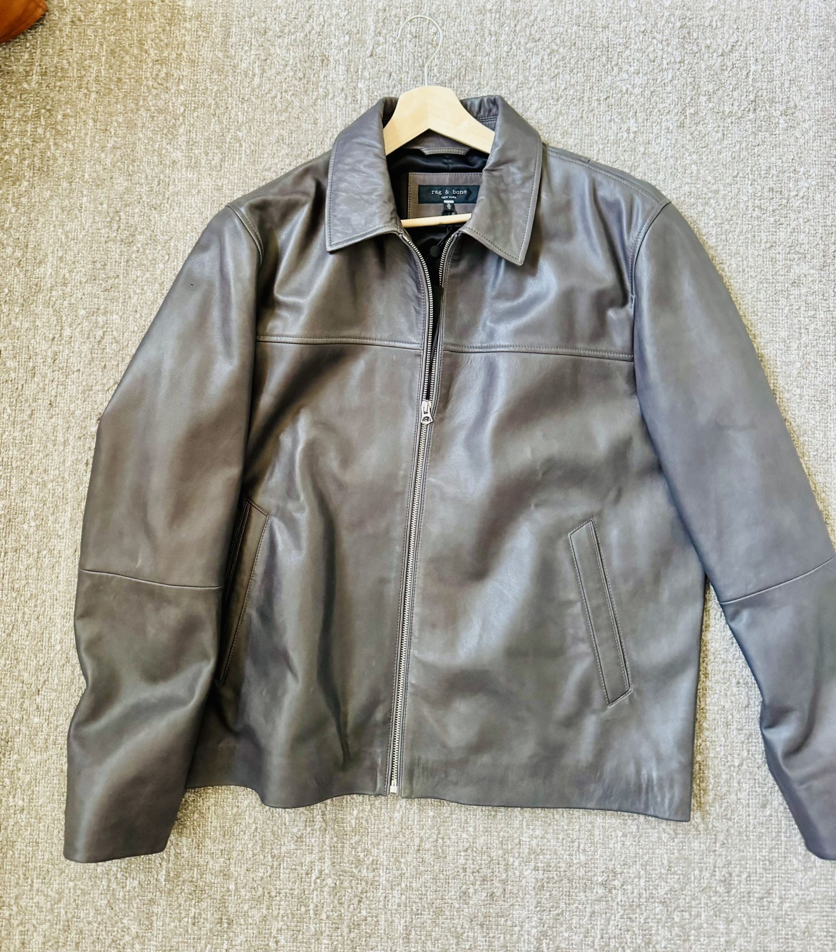 Melrose Leather Blouson Jacket Dark Grey Lamb Leather New XL Rag & Bone New York 