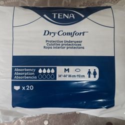 PACK OF 20 TENA DRY COMFORT MEDIUM 34" - 44" ADULT PROTECTIVE UNDERWEAR WHITE