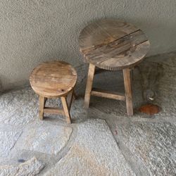 2 rustic wooden tiny stools
