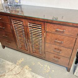 Solid Wood Dresser With Glass Top
