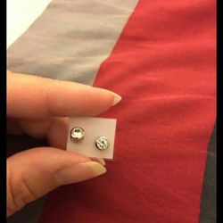 Real Silver Zircon Diamond Small Stud Earrings 