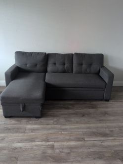 Sofa chaise with storage and pull out bed - dark grey