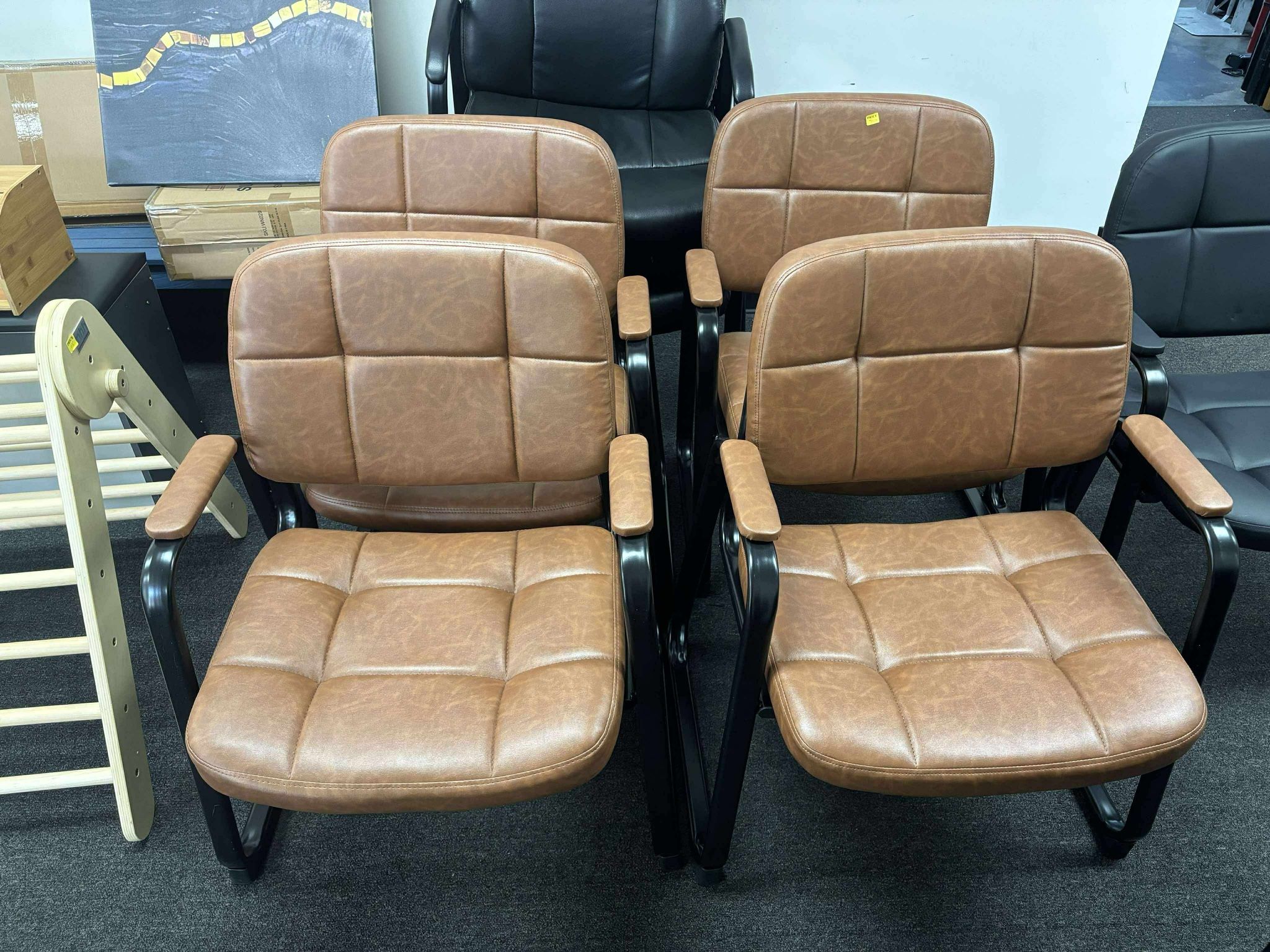 Big & Tall 400 lb Waiting Room Chairs with Padded Armrests and Sled Base, Leather Stationary No Wheels Office Guest Chair set of 4