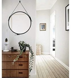 New Leather Framed Round Mirror 