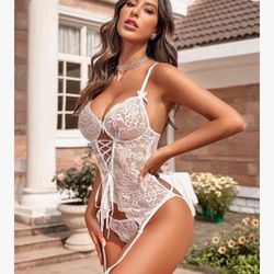 Lace Lingerie Set with Garter Belts Bodysuit