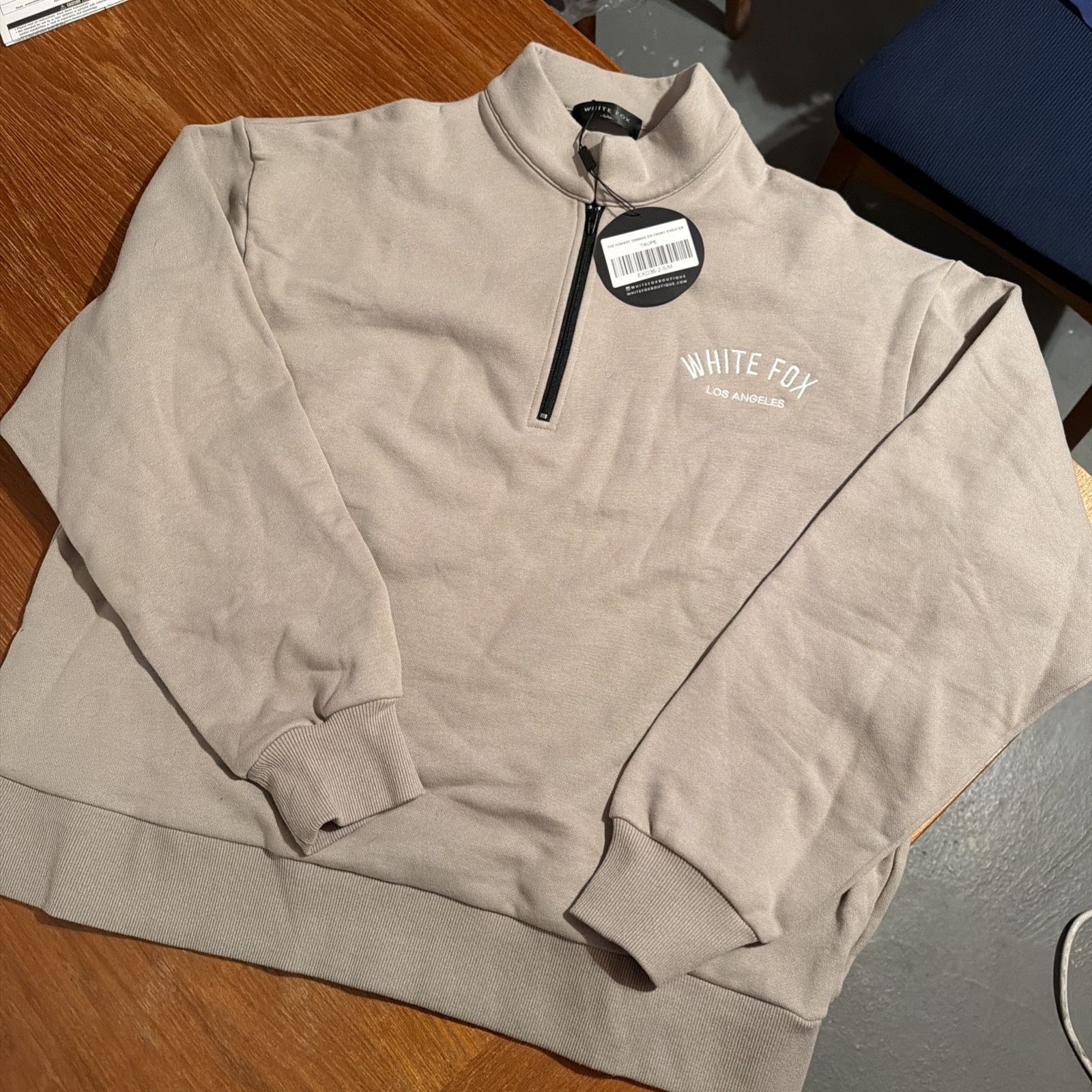 New Women’s Sweatshirt Fleece Lined Pullover 1/3 Zipper Cotton Bld White Fox S/M