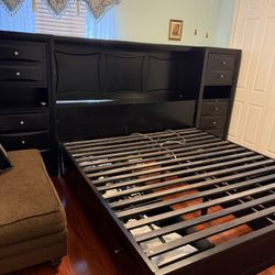 Black King Bed Frame Set – Includes Storage & Side Cabinets