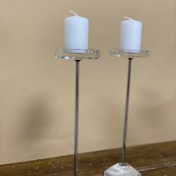 Two Clear Pillar Candle Holders