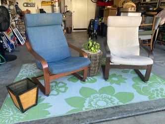 Pair of IKEA POÄNG Chairs + Woven Accent Table Set Home Furniture