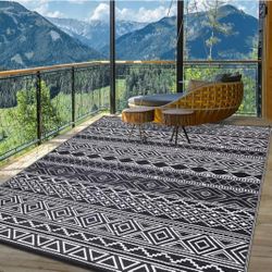 WESTLOOM Outdoor Rug 5x8 ft Waterproof Reversible Mat for Patio Clearance Camping RV Plastic Straw Rug Outside Indoor Outdoor Area Rug Boho Print Rug 