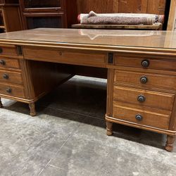 Large Solid Wood Glass Top Desk