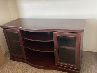 Dark Wood TV Stand with Glass Doors