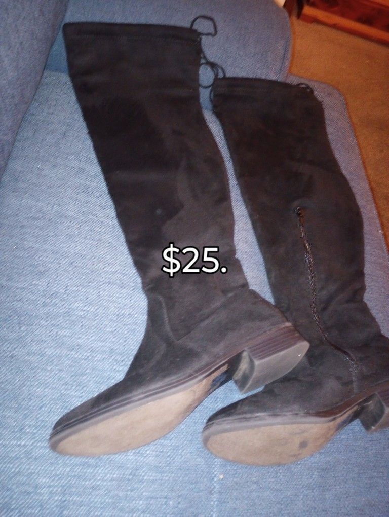 $25. Black Knee High Faux Suede Boots 