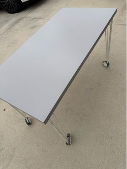 Modern Grey Desk / Work Table - Hairpin Legs with Wheels