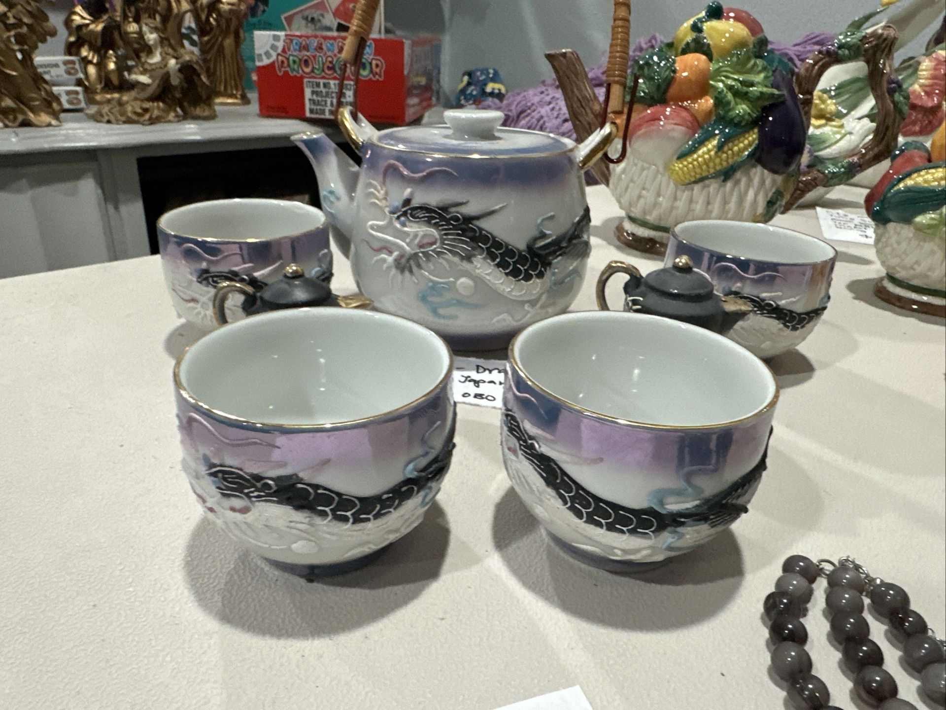 Moriage Luster Dragon Tea Set Vintage