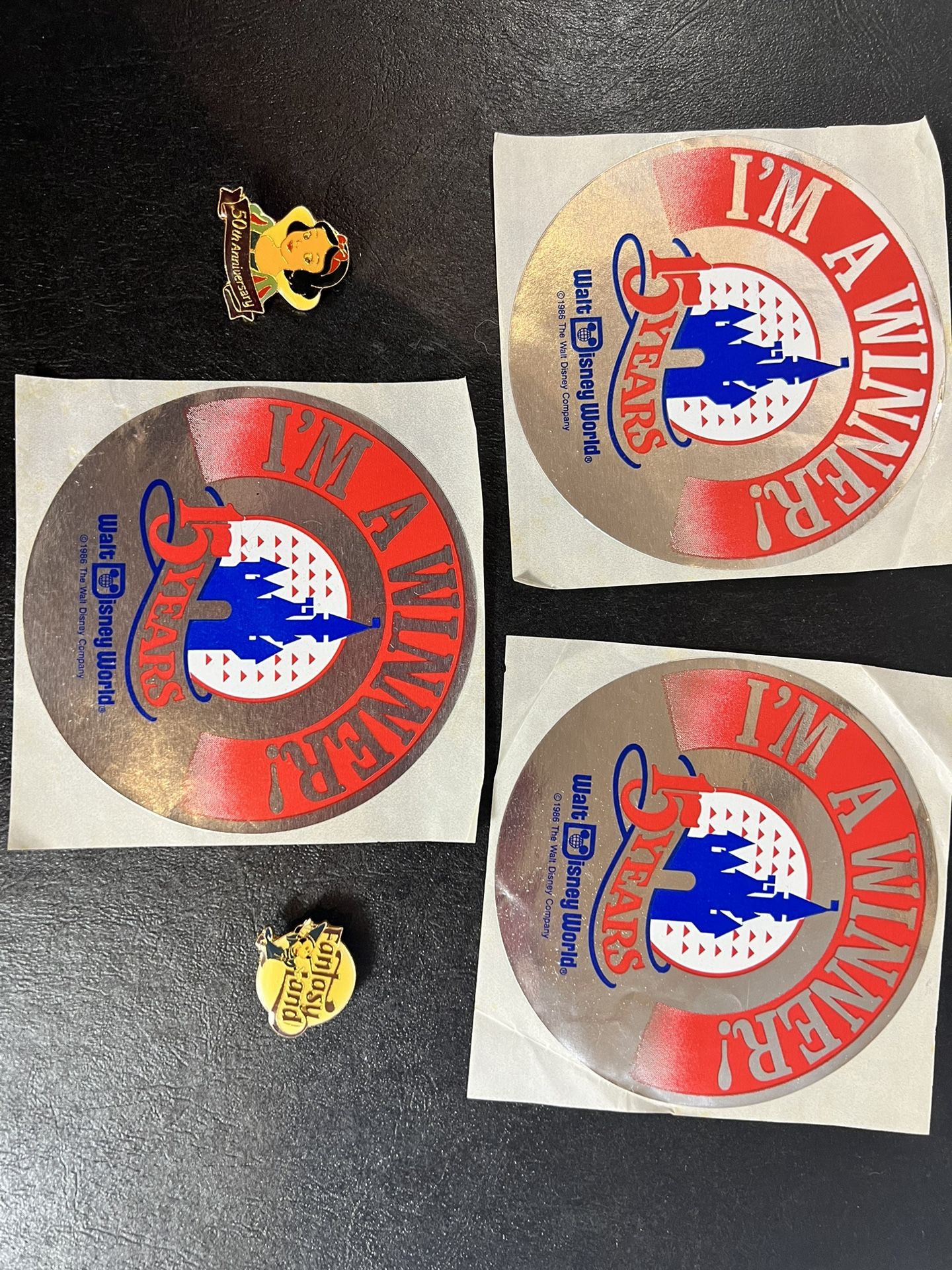 Rare Vintage Disney Lot - 2 Pins And 3 Stickers - 1980’s