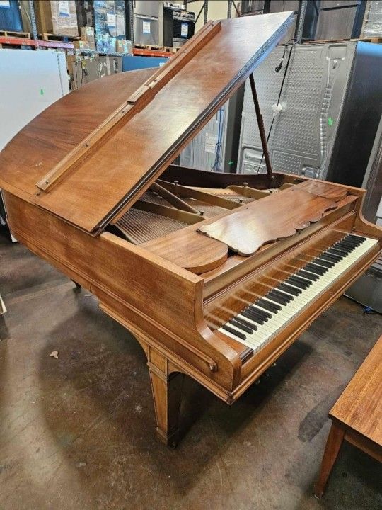 Chickering Baby Grand Burl Walnut Piano With Bench