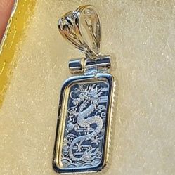 Dragon Pendant 1g .999 Fine Silver W/ Bezel (925) Brand New Jewelry Charm