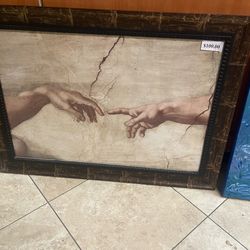 Vintage Michelangelo's "Creation of Adam" print Framed