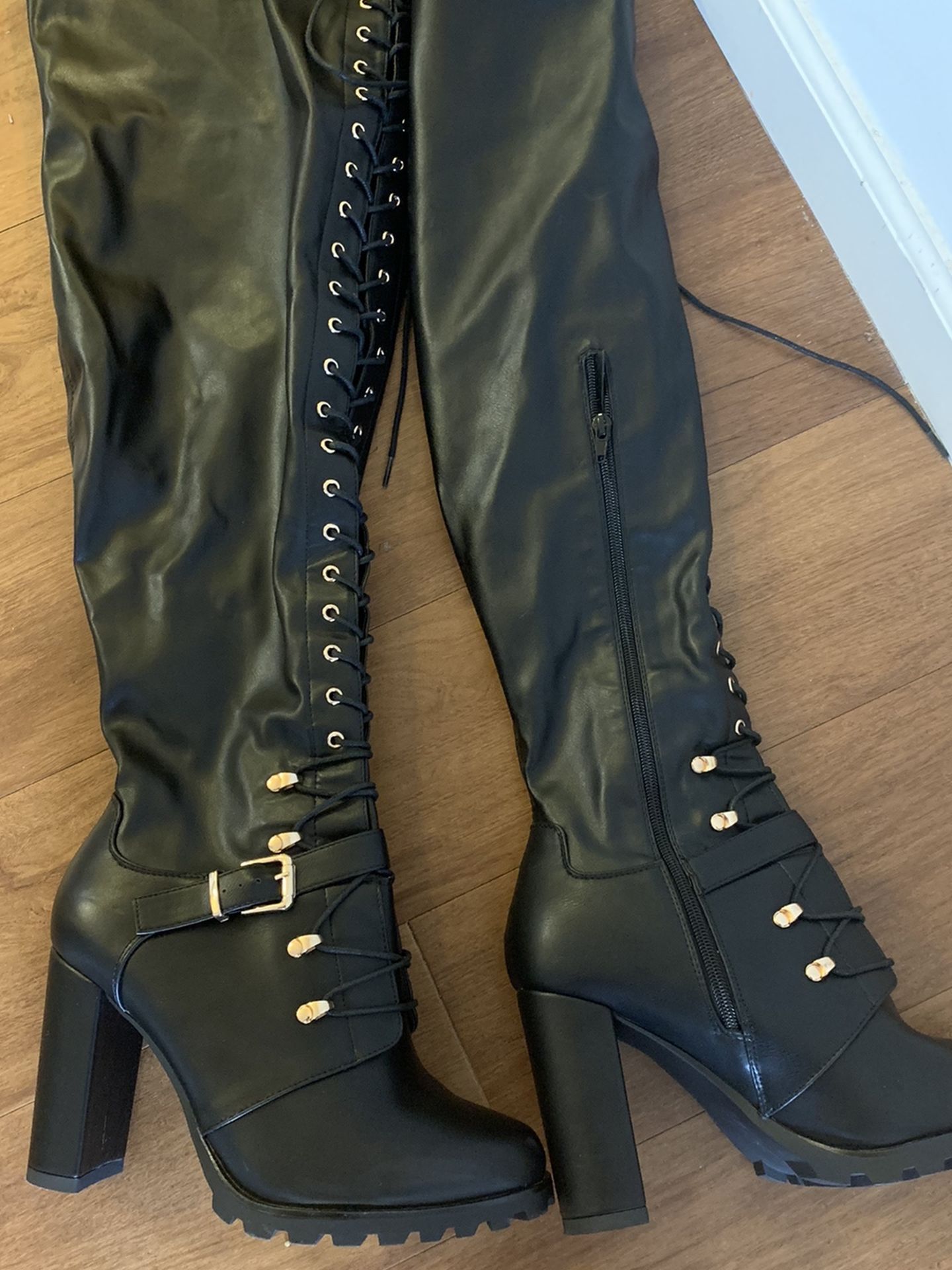 Black Wide Calf Thigh High Boots SZ 11