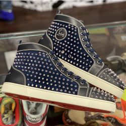 Christian Louboutin “Louis Flat Calf Spikes Blue”