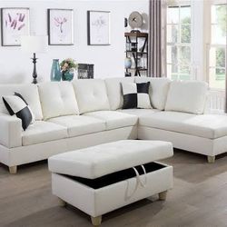 BRAND NEW 3 PIECES SECTIONAL COUCH WITH STORAGE OTTOMAN