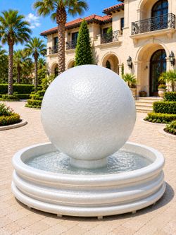 48” Sphere Water Fountain – 4 FT Tall – 55” Basin – Custom Colors Available