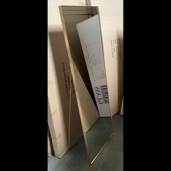 65 X 24 Free Standing Full Size Mirror With Stand. Gold With Beveled Edges