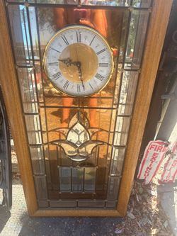 Stained Glass Wall Clock with Wood Frame