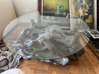 Antique Driftwood Coffee Table with Glass Top