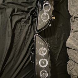 HID Combo 98-02 Honda Accord Angel Eye Halo & LED Projector Headlights - Gloss Black 