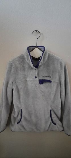 Free Country Fleece Pullover Sweater Size Large Grey With Purple Trim