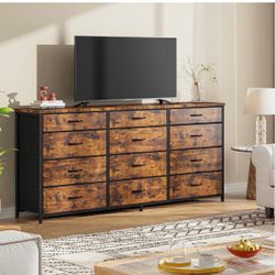Rustic Industrial 12-Drawer Dresser with TV Stand Top