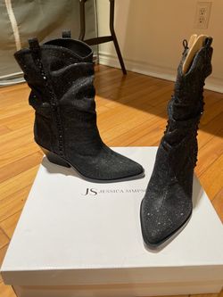 New Jessica Simpson Black Glitter Western Ankle Boots