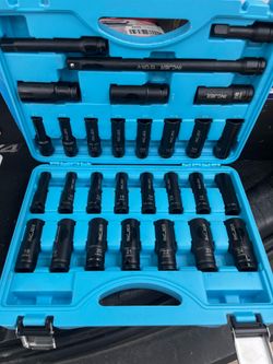 1/2" Impact Socket Set, 29PC Deep impact socket set, CR-MO SAE and Metric 3/8-1" & 10-24mm ,6 Point, Standard & Deep Sockets with Extension Bars, High