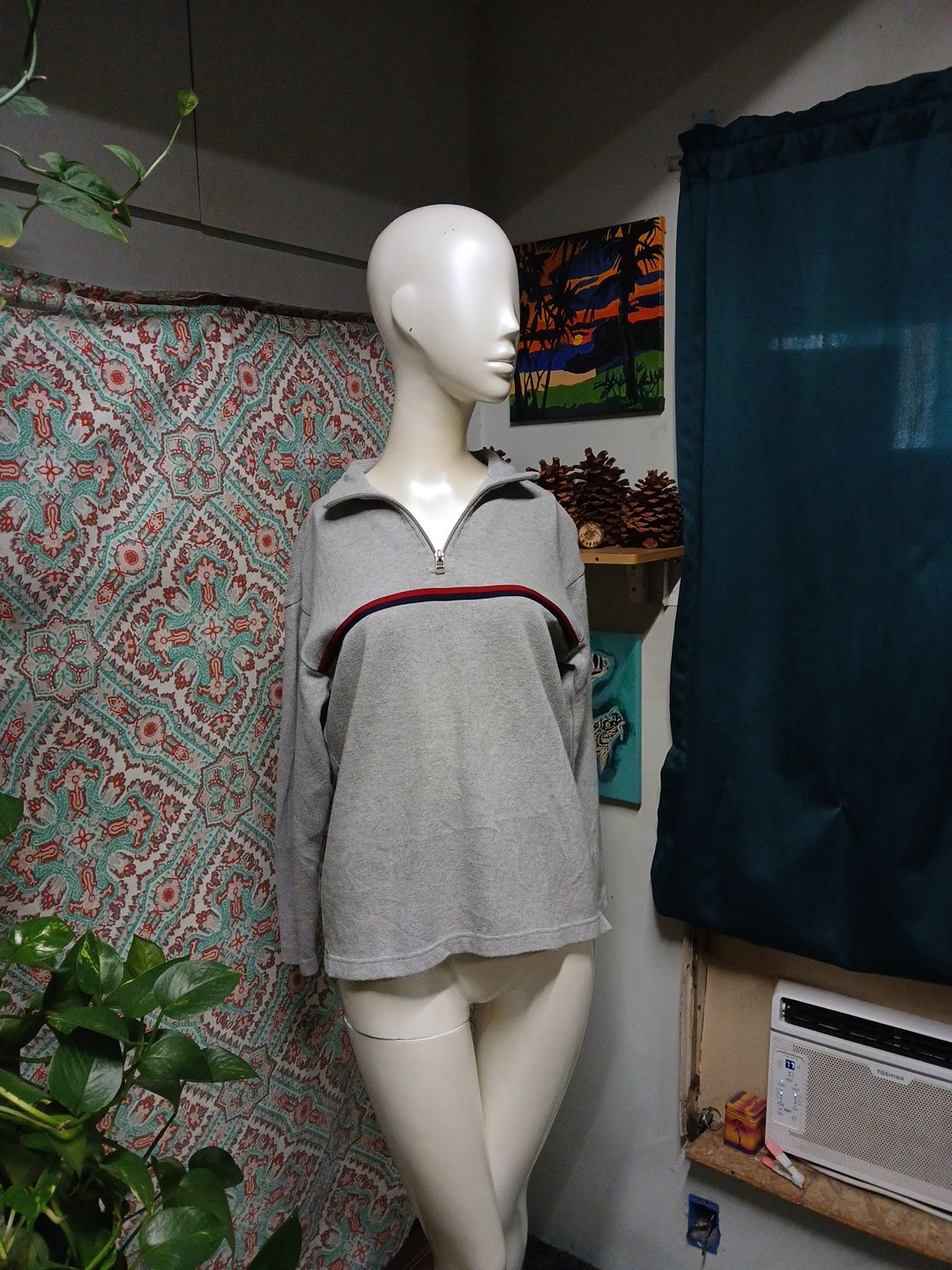 Gap Grey Cotton Partial Zip Sweatshirt, Size XL (12)