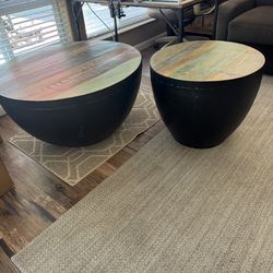 Round metal coffee table and side table
