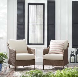 Mainstays Chelsea 2-Piece Wicker Patio Chairs with Cushions – Open Box