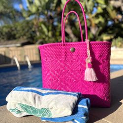 Large Hot Pink Waterproof Tote Bag