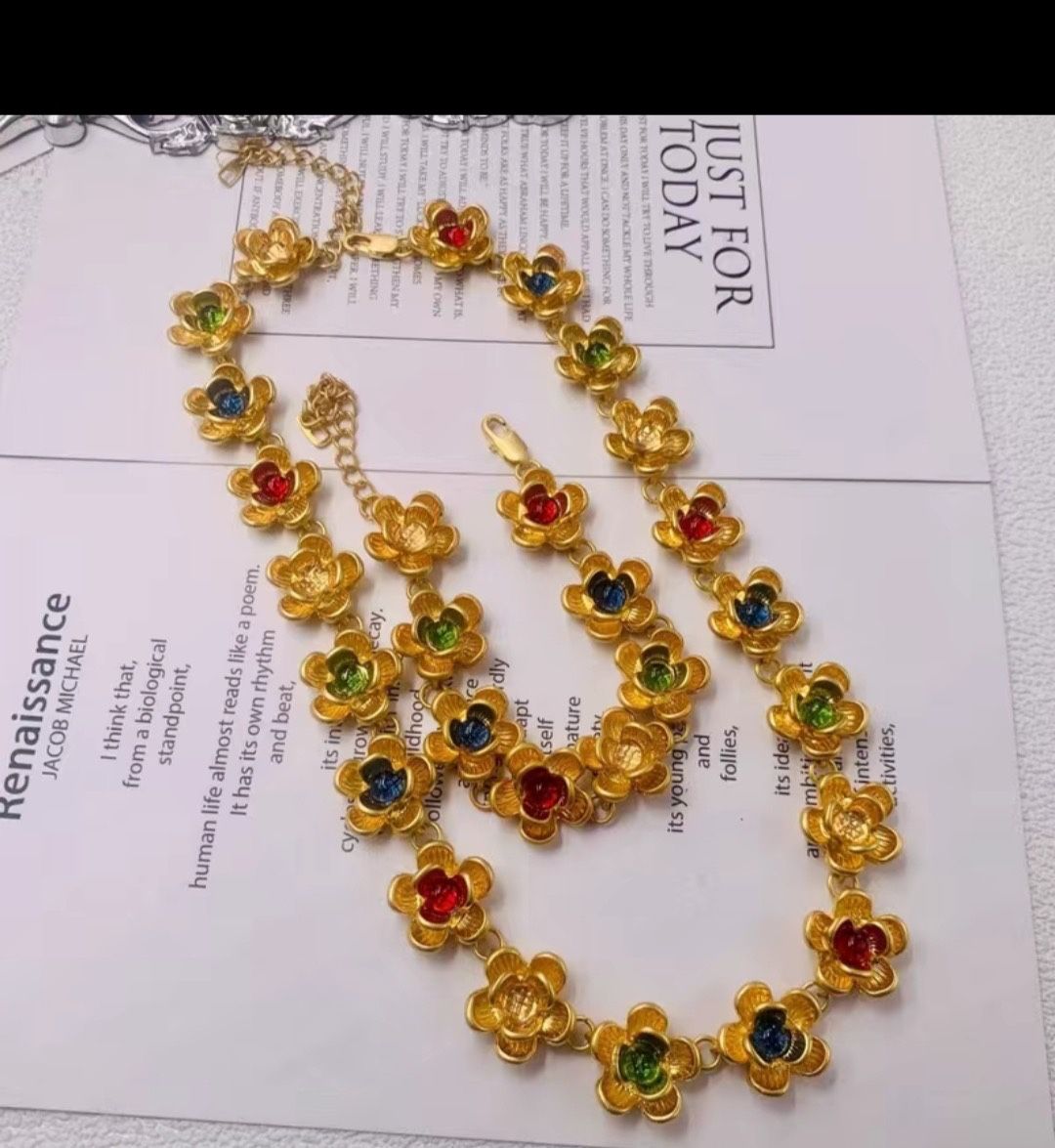 Vintage Flower Copper Plated With 18k Gold Necklace And Bracelet