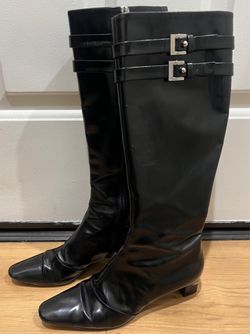 Louis Vuitton Belted Boots Glazing Leather Black Woman’s Size 36 - RARE!