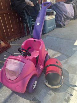 Pink Push Car with Ladybug Trailer