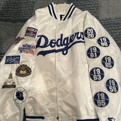 Starter Dodgers White Bomber Jacket
