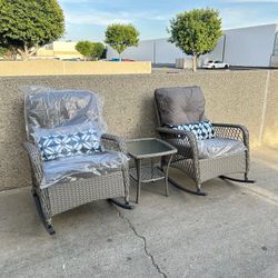 3pc Outdoor Patio Rattan Rocking Chair Set 