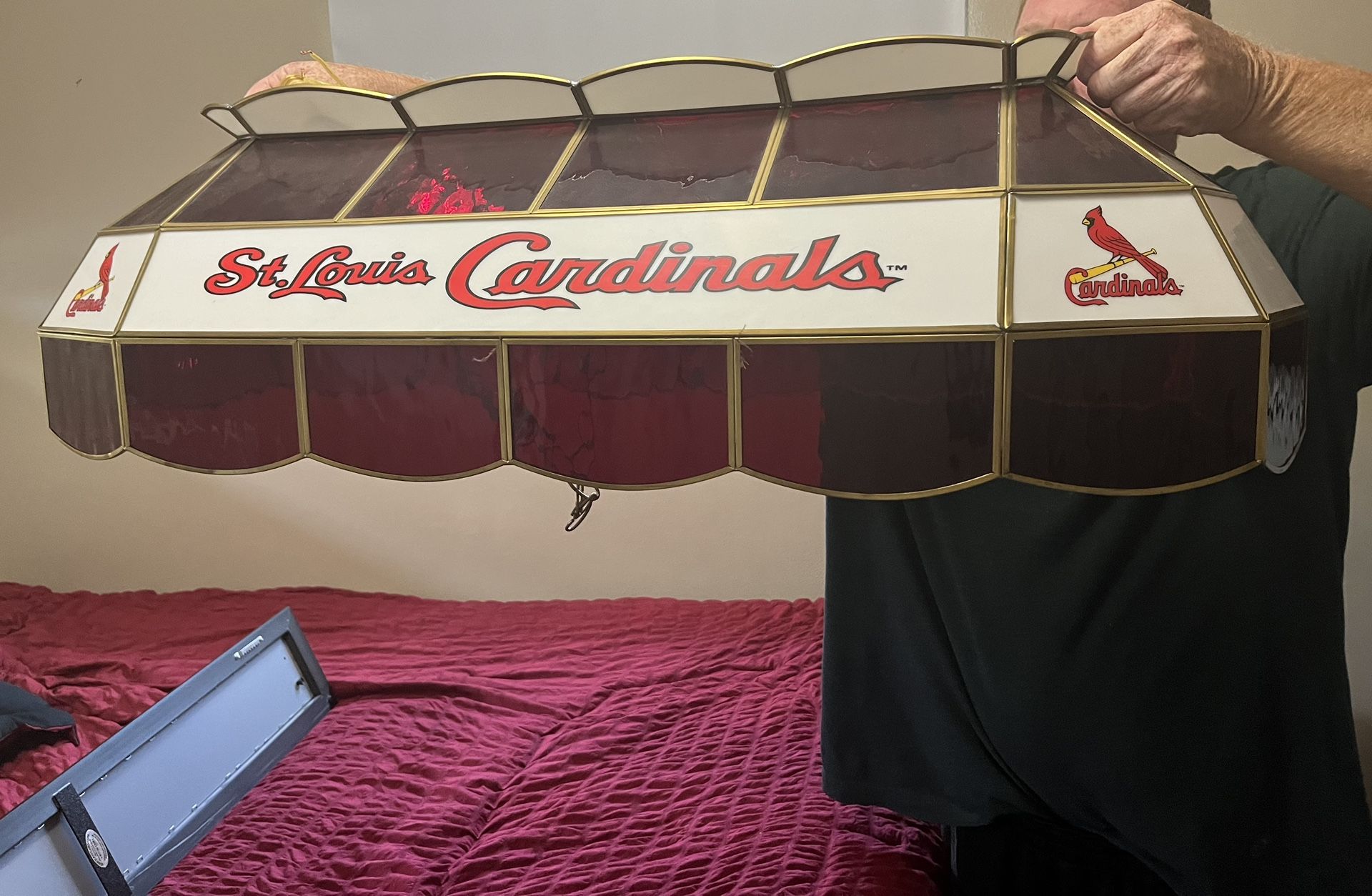 Custom St. Louis Cardinals Glass Hanging Pool Table Bar Lamp