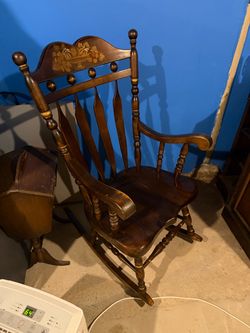 Vintage Wood Rocking Chair with Stenciled Back