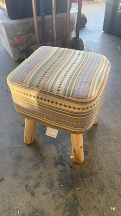 Small Upholstered Footstool with Wood Legs